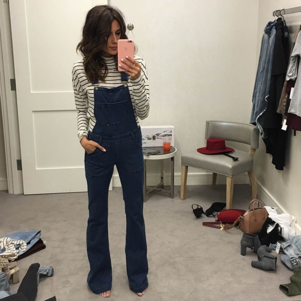 FREE PEOPLE Black Denim Overalls Flared Leg Size 26 Regular